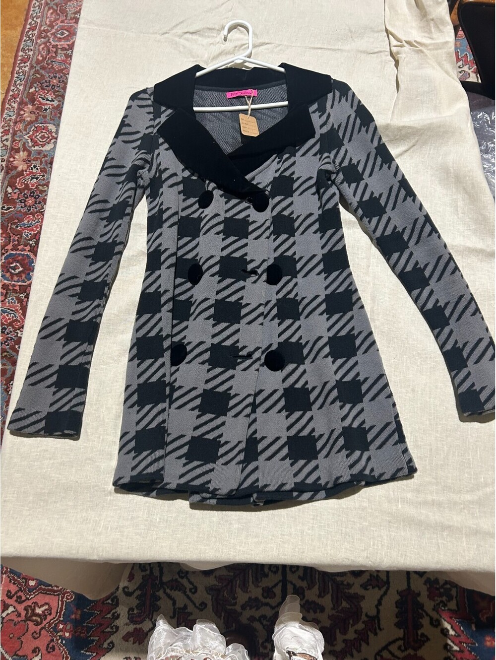 Betsey Johnson Houndstooth Gray and Black Shacket/ Coat Size M